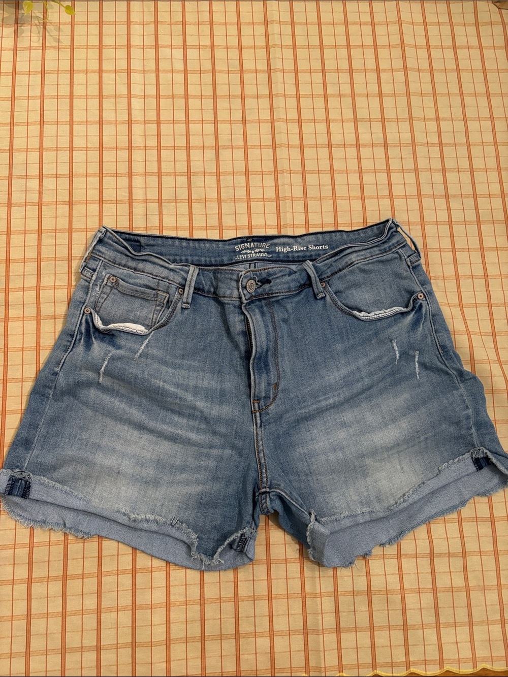 Signature by Levi Strauss Distressed High-Rise Denim Shorts - Light Blue